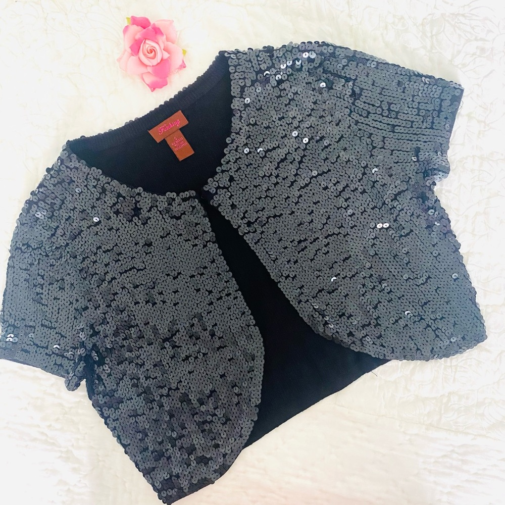 💕Black Sequin Bolero Cape SZ S/M